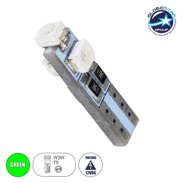 GloboStar® 81032 Λάμπα Αυτοκινήτου LED T5 3xSMD1210 0.48W 18lm 360° DC 12-16V IP20 Φ0.6 x Υ2cm Πράσινο