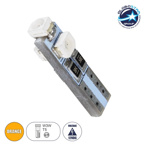 GloboStar® 81034 Λάμπα Αυτοκινήτου LED T5 3xSMD1210 0.48W 18lm 360° DC 12-16V IP20 Φ0.6 x Υ2cm Πορτοκαλί
