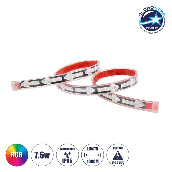 GloboStar® 81732 Car Backlit LED Strip Εύκαμπτη Ταινία 100cm Σήμανσης DRL Αυτοκινήτου 5 Προγραμμάτα Φωτισμού LED SMD 5050 7.6W DC 9-30V Αδιάβροχη IP65 RGB - 2 Χρόνια Εγγύηση