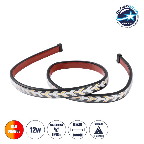 GloboStar® 81734 Car Backlit LED Strip Εύκαμπτη Ταινία 100cm Σήμανσης DRL Αυτοκινήτου 3 Προγραμμάτα Φωτισμού LED SMD 5050 12W DC 9-30V Αδιάβροχη IP65 Πορτοκαλί - Κόκκινο - 2 Χρόνια Εγγύηση