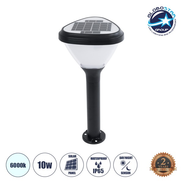 GloboStar® SOLARMIS 90521 LED Solar Bollard Light Κολωνάκι Κήπου Εξωτερικού Χώρου 10W 180lm 120° με Ενσωματωμένο Φωτοβολταϊκό Panel 6V 5W & Επαναφορτιζόμενη Μπαταρία Li-ion 3.2V 6000mAh με Αισθητήρα Ημέρας-Νύχτας - Αδιάβροχο IP65 Φ26 x Υ60cm Ψυχρό Λευκό 6