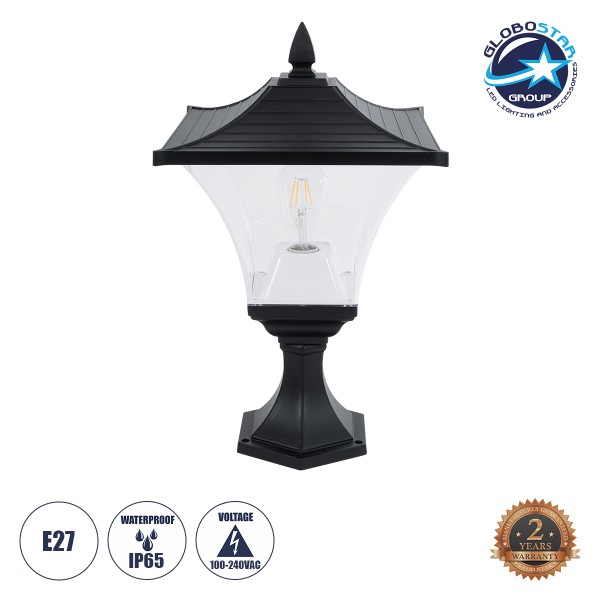 GLOBOSTAR® DIRAHIO 90552 Φωτιστικό Κολωνάκι Κήπου με Ντουί 1 x E27 AC 220-240V Αδιάβροχο IP65 - Γκρι Ανθρακί - Μ32 x Π32 x Υ52cm
