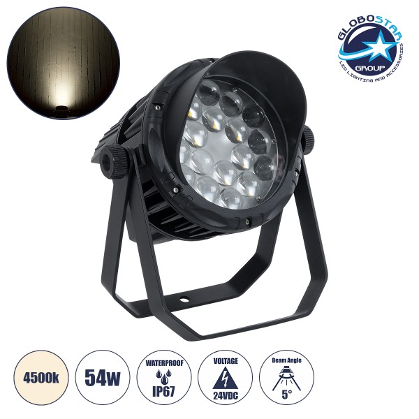 GloboStar® FLOOD-KARA 90817 Προβολέας Wall Washer Σποτ με Αντιθαμβωτική Γρίλια για Φωτισμό Κτιρίων LED 54W 6750lm 5° DC 24V Αδιάβροχο IP67 Μ28 x Π32 x H27cm Φυσικό Λευκό 4500K - Γκρι Ανθρακί - 3 Χρόνια Εγγύηση