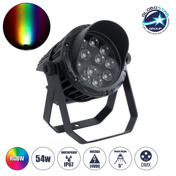 GloboStar® FLOOD-KARA 90820 Προβολέας Wall Washer Σποτ με Αντιθαμβωτική Γρίλια για Φωτισμό Κτιρίων LED 54W 5940lm 5° DC 24V Αδιάβροχο IP67 Μ28 x Π32 x H27cm RGBW DMX512 - Γκρι Ανθρακί - 3 Χρόνια Εγγύηση