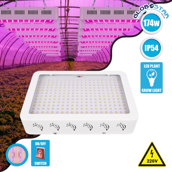 GloboStar® 85952 Grow Light Full Spectrum LED Φωτιστικό Ανάπτυξης Φυτών Θερμοκηπίου SMD 2835 174W 160° AC230V IP54 Εσωτερικού Χώρου για Κάλυψη Επιφάνειας 3m x 3m Πλήρους Φάσματος Φωτισμού
