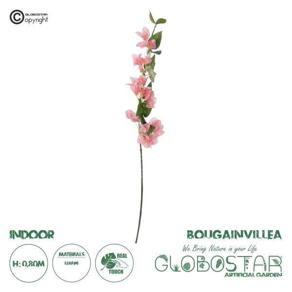 GloboStar® Artificial Garden BOUGAUVILLEA BRANCH 20655 Τεχνητό Διακοσμητικό Κλαδί Μπουκανβίλιας Ροζ - Πορτοκαλί Y80cm