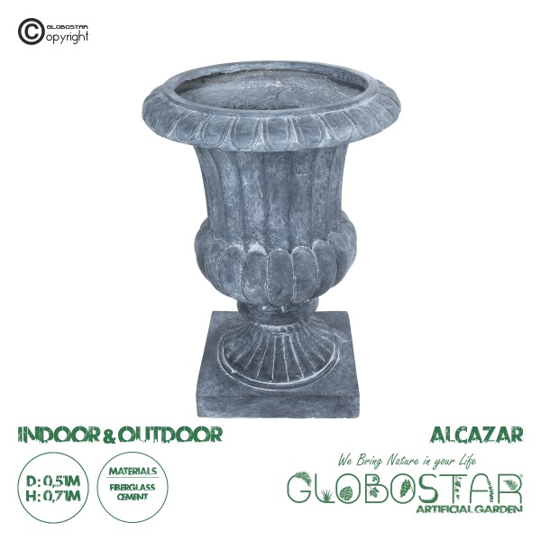 GloboStar® Artificial Garden ALCAZAR 20777 Επιδαπέδιο Πολυεστερικό Τσιμεντένιο Κασπώ Γλάστρα - Flower Pot Γκρι Φ51 x Υ71cm