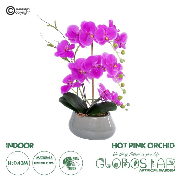 GloboStar® Artificial Garden HOT PINK ORCHID 21119 Διακοσμητικό Φυτό  Έντονο Ροζ Ορχιδέα Υ43cm