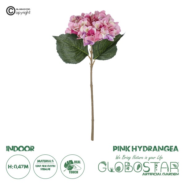GloboStar® Artificial Garden PINK HYDRANGEA BRANCH 21140 Τεχνητό Διακοσμητικό Κλαδί έντονο ΡοζΟρτανσίας Y47cm