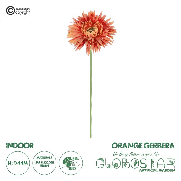 GloboStar® Artificial Garden ORANGE  ROSE BRANCH 21106 Τεχνητό Διακοσμητικό Κλαδί Ζέρμπερας Πορτοκαλί Y44cm