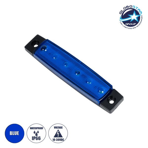 GloboStar® 79903 Πλευρικά Φώτα Όγκου Φορτηγών LED 6xSMD2835 DC 10-30V 1.5W 100lm IP66 Mπλε - Μ9.5 x W2 x H1.1cm