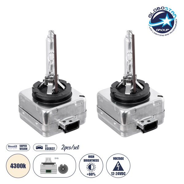 GloboStar® D1S/D1C 84022 Λάμπες Αυτοκίνητου & Φορτηγού CAR XENON HID LIGHT BULBS 55W/110W 10000LM DC12V-24V IP68 Φυσικό Λευκό 4300Κ - Σετ 2 Τεμαχίων