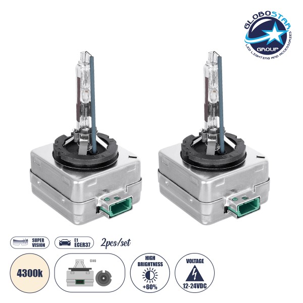 GloboStar® D3S/D3C 84026 Λάμπες Αυτοκινήτου & Μοτοσυκλέτας Xenon Super Vision High Brightness +60% HID 35W 3200lm IP20 Φυσικό Λευκό 4300K  - Σετ 2 Τεμαχίων