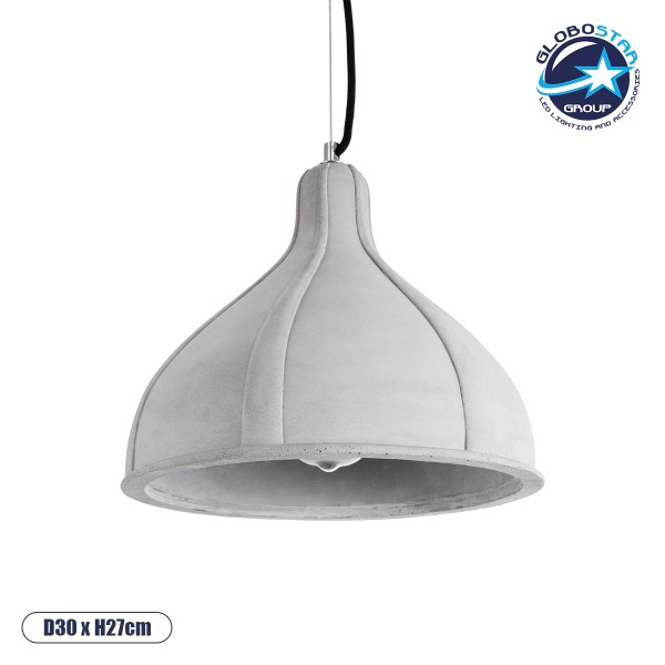 GloboStar® TRIBECA 01326 Μοντέρνο Κρεμαστό Φωτιστικό Καμπάνα Μονόφωτο 1 x E27 IP20 Γκρι Τσιμέντο - Μ30 x Π30 x Υ27cm