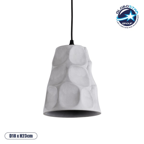 GloboStar® TRIBECA 01327 Μοντέρνο Industrial Κρεμαστό Φωτιστικό Οροφής Μονόφωτο 1 x E27  Γκρι Τσιμέντο Καμπάνα Φ18 x Y23cm