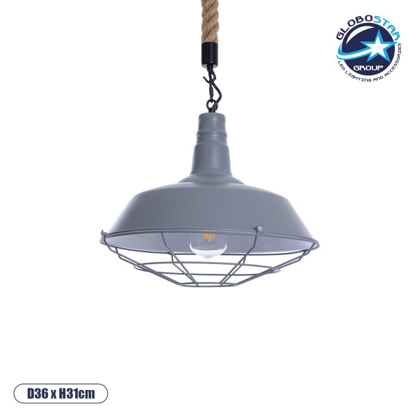 GLOBOSTAR® CRANE 01411 Vintage Κρεμαστό Φωτιστικό Οροφής με Ντουί 1 x E27 AC 220-240V IP20 - Γκρι, Λευκό & Μπεζ - Μ36 x Π36 x Y31cm