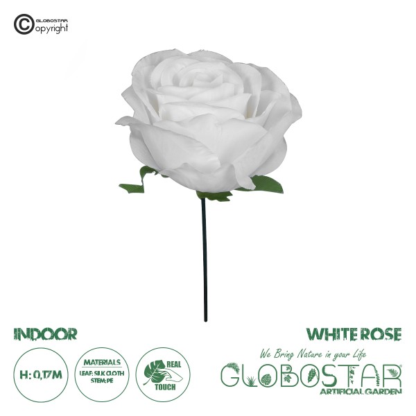 GloboStar® 09077 Τεχνητό Φυτό Διακοσμητικό Τριαντάφυλλο Λευκό M8cm x Υ20cm Π8cm
