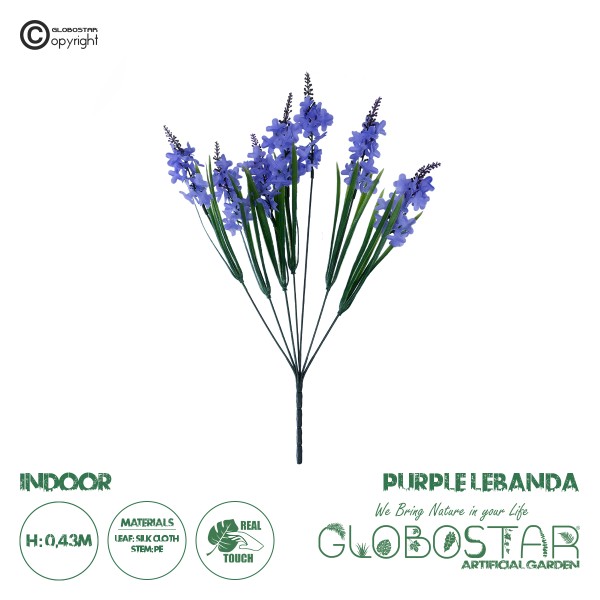 GloboStar® 78201 Τεχνητό Φυτό Μπουκέτο Διακοσμητικών Λουλουδιών με 10 Μωβ Λεβάντες M10 x Υ30 x Π10cm