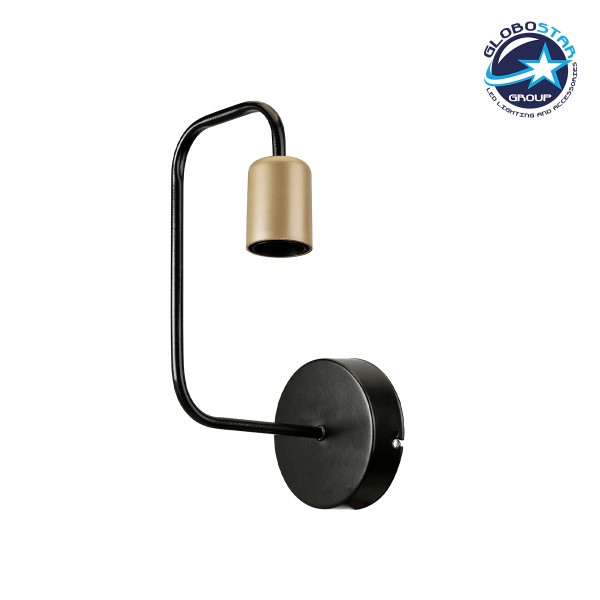 GloboStar® JUNO 203-0013 Μοντέρνο Επιτοίχιο Φωτιστικό Απλίκα Μονόφωτο 1 x E27 IP20 Μαύρο & Χρυσό Μέταλλο - Μ18.5 x Π18.5 x Υ28cm