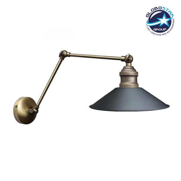 GloboStar® HAWK 204-0114 Μοντέρνο Επιτοίχιο Φωτιστικό Απλίκα Μονόφωτο 1 x E27 IP20 Μπρούτζινο Μέταλλο με Μαύρο Αλουμίνιο- Μ21.5 x Π21.5 x Υ52cm
