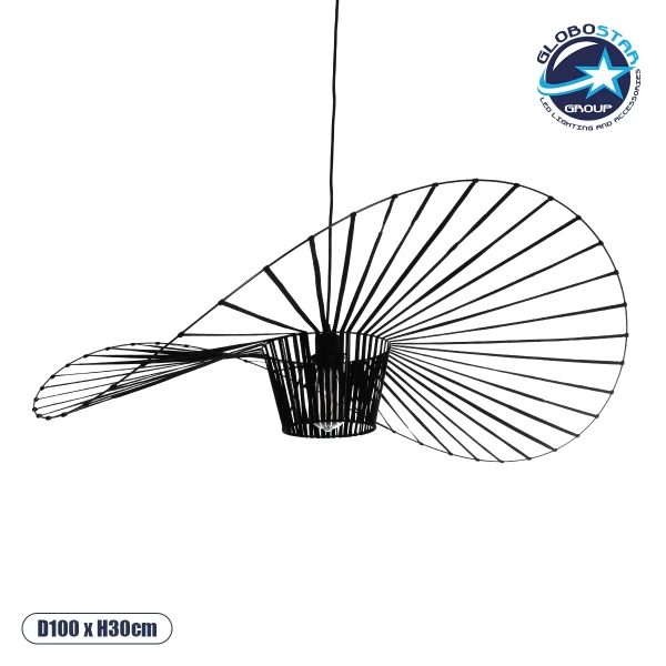 GloboStar® LUMINOVA 61467 Μοντέρνο Κρεμαστό Φωτιστικό Πλέγμα Μονόφωτο 1 x E27 IP20 Μαύρο Ύφασμα με Μαύρο Μέταλλο - Μ100 x Π100 x Υ30cm