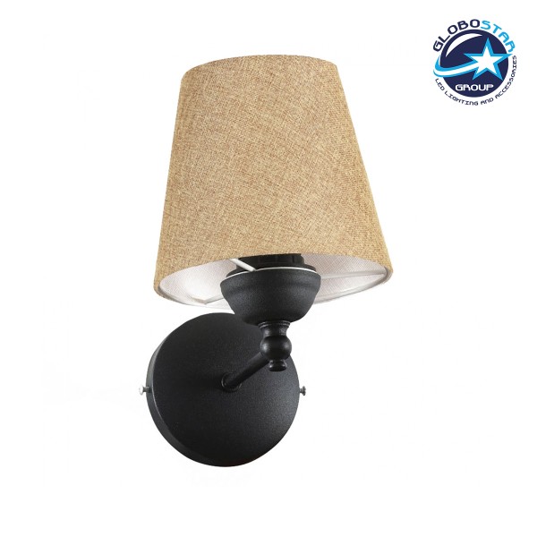 GloboStar® PAM 204-0112 Μοντέρνο Επιτοίχειο Φωτιστικό Aπλίκα Μονόφωτο 1 x E27 IP20 Μαύρο Μέταλλο με Μπεζ Ύφασμα - Μ23 x Π23 x Υ17cm