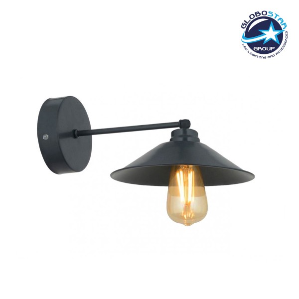 GloboStar® CATERPILLAR 204-0115 Μοντέρνο Επιτοίχειο Φωτιστικό Απλίκα Μονόφωτο 1 x E27 IP20 Μαύρο Μέταλλο - Μ21,5 x Π21,5 x Υ27cm