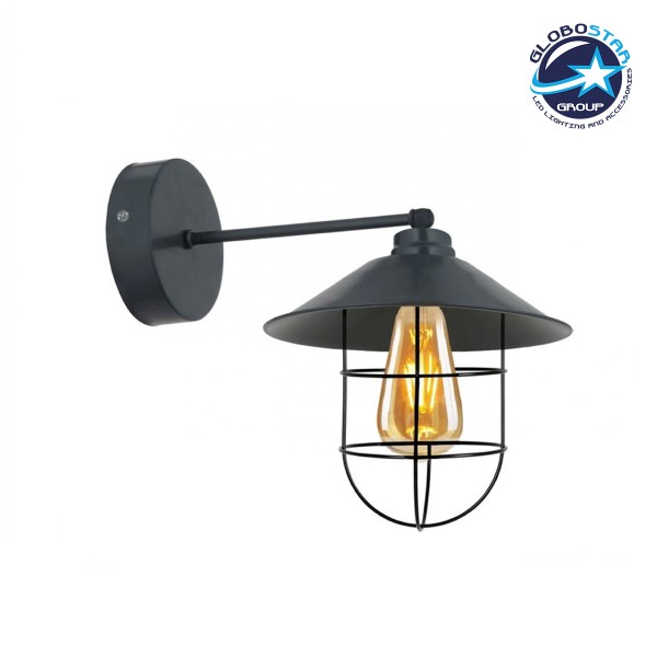 GloboStar® CAT 204-0116 Μοντέρνο Επιτοίχειο Φωτιστικό Απλίκα Μονόφωτο 1 x E27 IP20 Μαύρο Μέταλλο - Μ23 x Π23 x Υ27cm