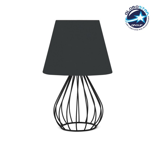 GloboStar® CLASS 204-0080 Μοντέρνο Eπιτραπέζιο Φωτιστικό Μονόφωτο 1 x E27 IP20 Μαύρο Μέταλλο με Μαύρο Ύφασμα - Μ22 x Π22 x Υ36cm