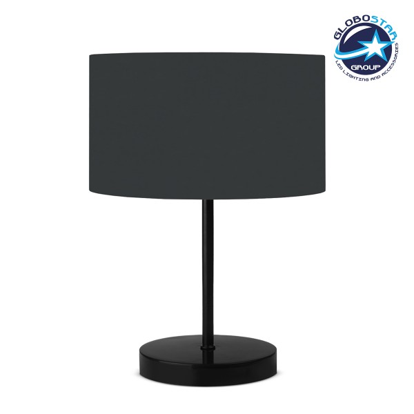 GloboStar® LARA 204-0076 Μοντέρνο Eπιτραπέζιο Φωτιστικό Μονόφωτο 1 x E27 IP20 Μαύρο Μέταλλο με Γκρι Ύφασμα - Μ24 x Π24 x Υ35cm
