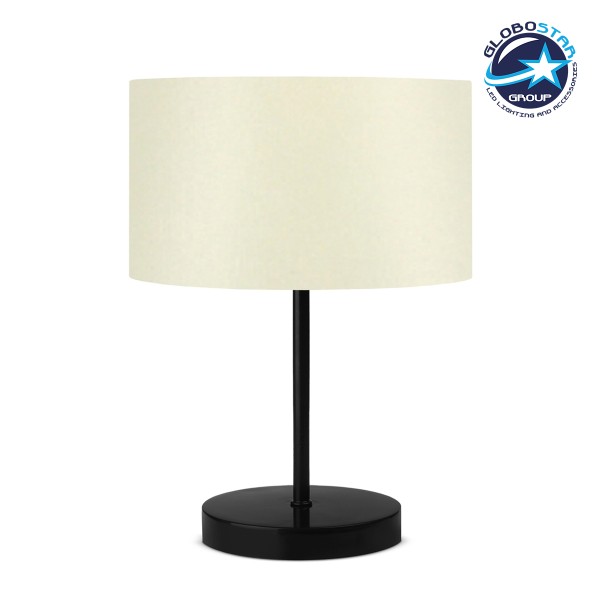 GloboStar® LARA 204-0075 Μοντέρνο Eπιτραπέζιο Φωτιστικό Μονόφωτο 1 x E27 IP20 Μαύρο Μέταλλο με Μπεζ Ύφασμα - Μ24 x Π24 x Υ35cm