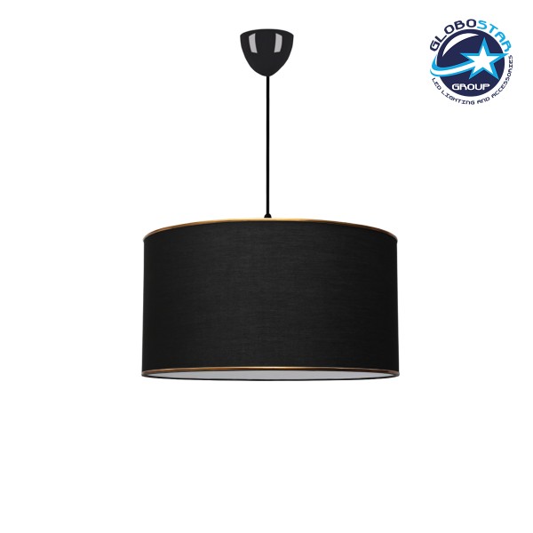 GloboStar® LOFTY 204-0092 Μοντέρνο Κρεμαστό Φωτιστικό Kαπέλο Μονόφωτο 1 x E27 IP20 Μαύρο Ύφασμα - Μ38 x Π38 x Υ26cm