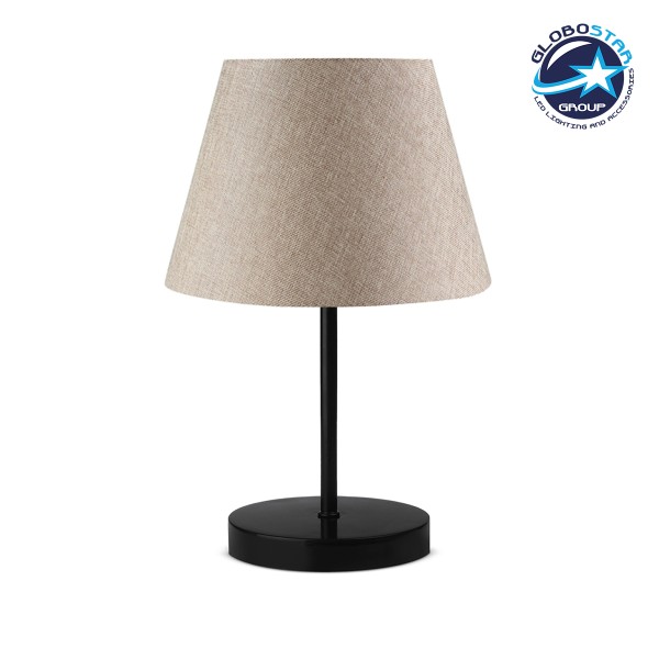 GloboStar® LARA 204-0073 Μοντέρνο Eπιτραπέζιο Φωτιστικό Πορτατίφ Μονόφωτο 1 x E27 IP20 Μαύρο Αλουμίνιο με Μπεζ Ύφασμα - Μ22 x Π22 x Υ36cm