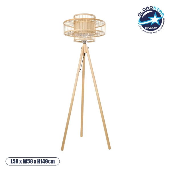 GloboStar® POPPY 01989 Boho Επιδαπέδιο Φωτιστικό Μονόφωτο 1 x E27 IP20 Μπεζ Ξύλο - Μ58 x Π58 x Υ149cm