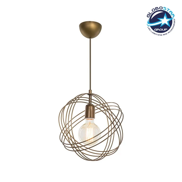 GloboStar® GLOWN 201-0022 Μοντέρνο Κρεμαστό Φωτιστικό Πλέγμα Μονόφωτο 1 x E27 IP20 Χρυσό Μέταλλο - Μ30 x Π30 x Υ70cm