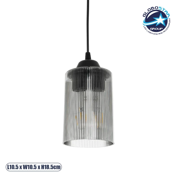 GloboStar® TORUS 203-0063 Μοντέρνο Κρεμαστό Φωτιστικό Καμπάνα Μονόφωτο 1 x E27 IP20 Μαύρο Πλαστικό - Μ10.5 x Π10.5 x Υ18.5cm