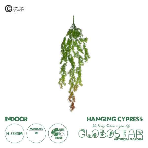 GloboStar® Artificial Garden HANGING CYPRESS 20822 Τεχνητό Διακοσμητικό Κρεμαστό Φυτό Κυπαρίσσι Μ25 x Π15 x Υ80cm