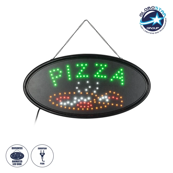 GloboStar® 75685 Φωτιστικό Ταμπέλα LED Οβάλ Σήμανσης PIZZA 3W με Πρίζα AC 230V - Μ48 x Π1.8 x Υ24.5cm