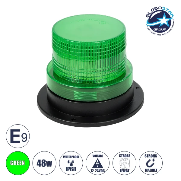 GloboStar® 85151 PRO Series Φάρος Σήμανσης Οχήματος Security - Ασφαλείας για Αυτοκίνητα & Φορτηγά STROBE LED 10W DC 12-24V Αδιάβροχος IP65 Πράσινο