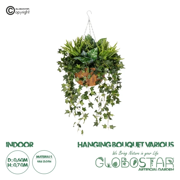GloboStar® Artificial Garden VARIOUS HANGING PLANT 20623 Τεχνητό Κρεμαστό Διακοσμητικό Φυτό Φτέρης Π60 x Μ60 x Y70cm