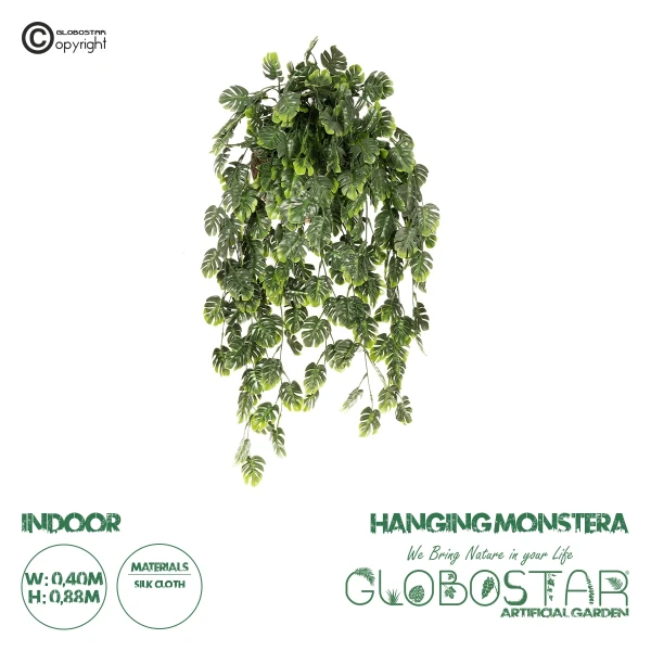 GloboStar® Artificial Garden MONSTERA HANGING PLANT 20633 Τεχνητό Κρεμαστό Διακοσμητικό Φυτό Φτέρης Π40 x Μ40 x Y88cm