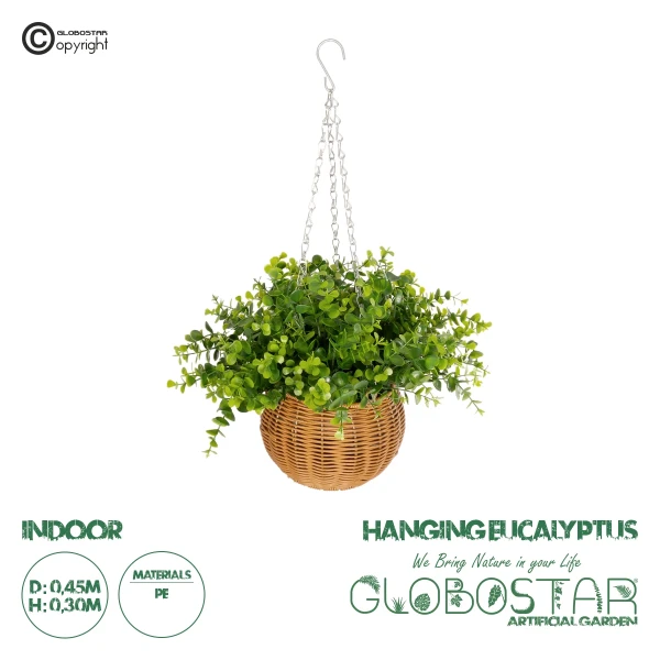 GloboStar® Artificial Garden EUCALYPTUS HANGING PLANT 20640 Τεχνητό Κρεμαστό Διακοσμητικό Φυτό Φτέρης Π45 x Μ45 x Y30cm