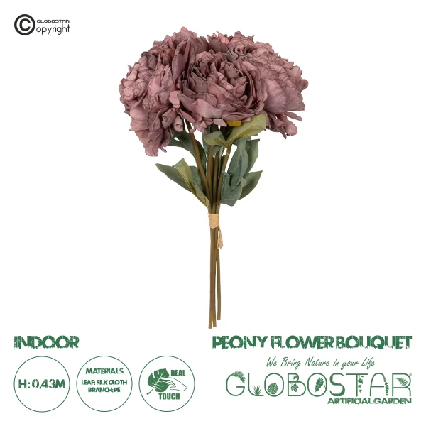 GloboStar® Artificial Garden DARK PINK PEONY FLOWER BOUQUET 21085 Τεχνητό Διακοσμητικό Μπουκέτο Σκούρο Ροζ Παιώνιας Y43cm