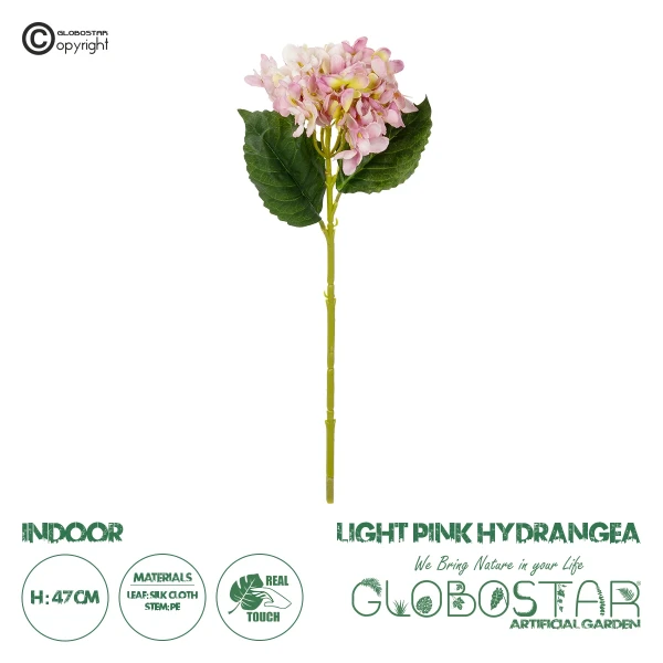 GloboStar® Artificial Garden LIGHT PINK HYDRANGEA BRANCH 21144 Τεχνητό Διακοσμητικό Κλαδί Ροζ Ορτανσία Y47cm