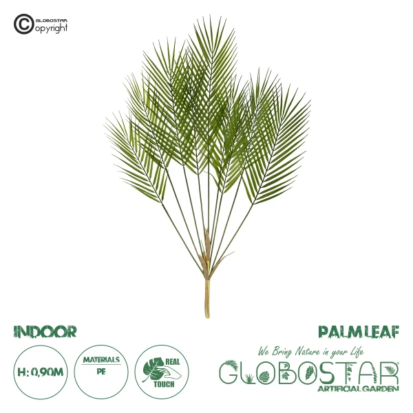 GloboStar® Artificial Garden Green PALMLEAF BRANCH 21155 Τεχνητό Διακοσμητικό Κλαδί Φοίνικα Πράσινο Y90cm