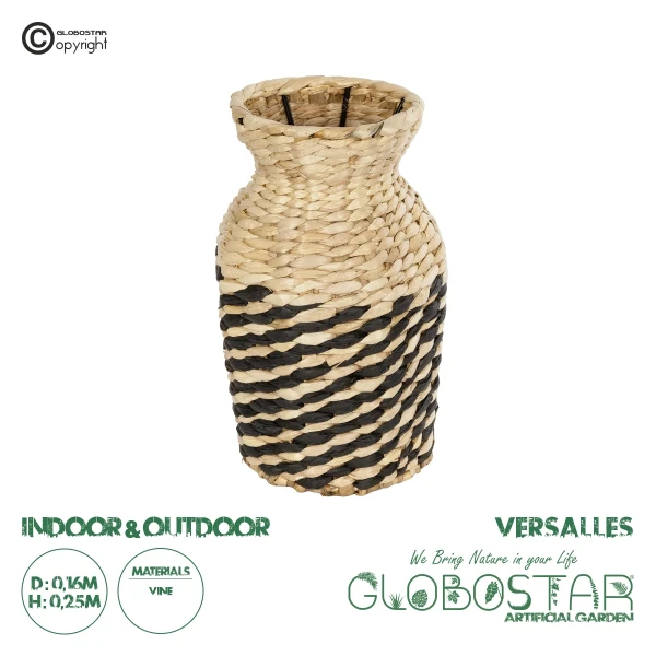GloboStar® Artificial Garden VERSALLES 21226 Διακοσμητικό Πλεκτό Καλάθι - Κασπώ Γλάστρα - Flower Pot Μπεζ με Μαύρο Π16 x M16 x Υ25cm