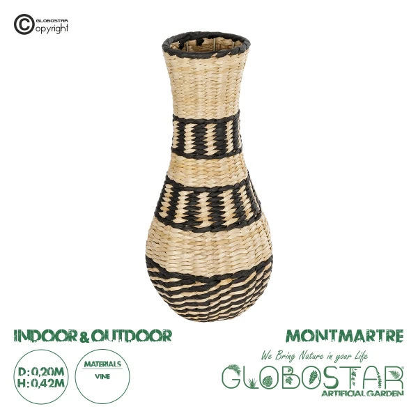 GloboStar® Artificial Garden MONTMARTRE 21227 Διακοσμητικό Πλεκτό Καλάθι - Κασπώ Γλάστρα - Flower Pot Μπεζ με Μαύρο Π20 x M20 x Υ42cm