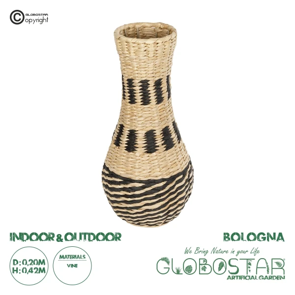 GloboStar® Artificial Garden BOLOGNA 21228 Διακοσμητικό Πλεκτό Καλάθι - Κασπώ Γλάστρα - Flower Pot Μπεζ με Μαύρο Π20 x M20 x Υ42cm