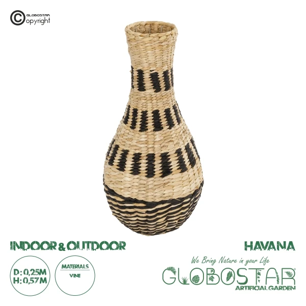 GloboStar® Artificial Garden HAVANA 21230 Διακοσμητικό Πλεκτό Καλάθι - Κασπώ Γλάστρα - Flower Pot Μπεζ με Μαύρο Π25 x M25 x Υ57cm
