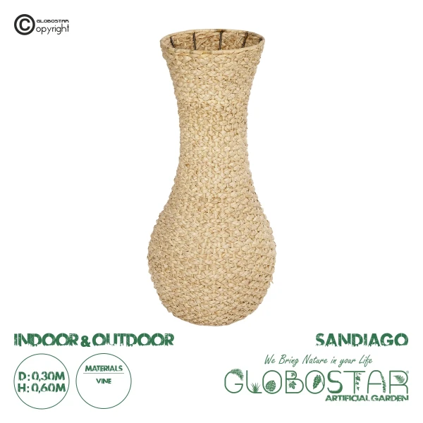 GloboStar® Artificial Garden SANDIAGO 21233 Διακοσμητικό Πλεκτό Καλάθι - Κασπώ Γλάστρα - Flower Pot Μπεζ Π30 x M30 x Υ60cm